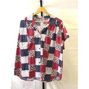 Women's 20W Short Sleeve Button-Up Shirt with Patchwork Pattern